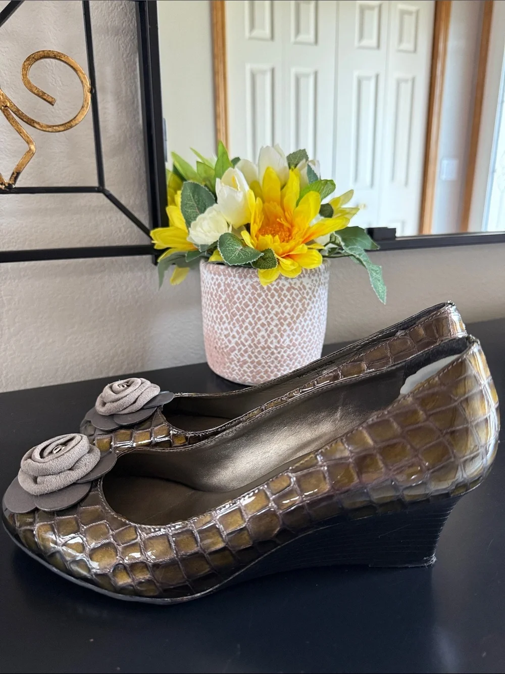 Brighton Harem Glossy Croc Pattern Wedges Heels